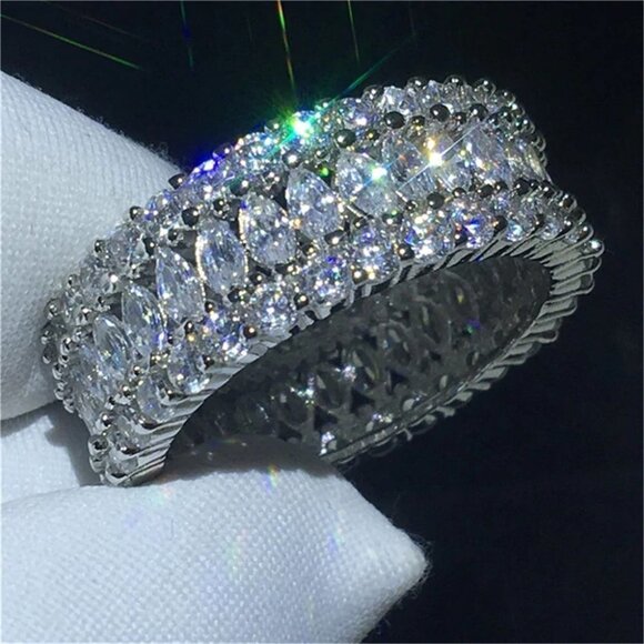 🍁 Fashion Dainty Marquis Round Gems Beautiful Eternity Rings for Women, … - Picture 1 of 11